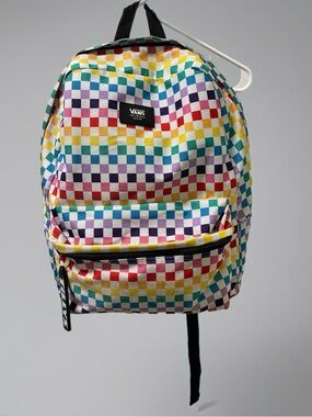 Vans Multicolor Checkerboard Backpack with Black Logo Patch